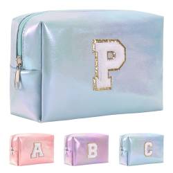 Anntry A-Z personalisierter Anfangsbuchstaben-Make-up-Taschen-Organizer,wasserdichte Kosmetiktasche aus PU-Leder, tragbare Reise-Kulturtasche, Mädchen, Frauen,Freundin, Mutter von Anntry