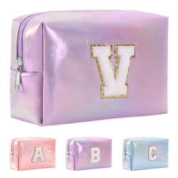 Anntry A-Z personalisierter Anfangsbuchstaben-Make-up-Taschen-Organizer,wasserdichte Kosmetiktasche aus PU-Leder, tragbare Reise-Kulturtasche, Mädchen, Frauen,Freundin, Mutter von Anntry