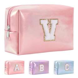 Anntry A-Z personalisierter Anfangsbuchstaben-Make-up-Taschen-Organizer,wasserdichte Kosmetiktasche aus PU-Leder, tragbare Reise-Kulturtasche, Mädchen, Frauen,Freundin, Mutter von Anntry