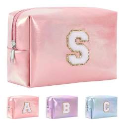 Anntry A-Z personalisierter Anfangsbuchstaben-Make-up-Taschen-Organizer,wasserdichte Kosmetiktasche aus PU-Leder, tragbare Reise-Kulturtasche, Mädchen, Frauen,Freundin, Mutter von Anntry