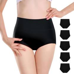 Anntry Damen Komfort Baumwolle Unterwäsche 5er Stück Slip mit hoher Taille Bauchkontrolle Damen Stretch-Höschen Unterhose (Schwarz-1, XXL) von Anntry