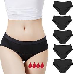 Anntry Damen Perioden Unterwäsche - Waschbar - Baumwolle -Menstruation Unterhosen Postpartum Slips - Mädchen- Menstruationsunterwäsche Starke Blutung - Periodenslips - Absorbierend XS / 3XL (5er Pack) von Anntry