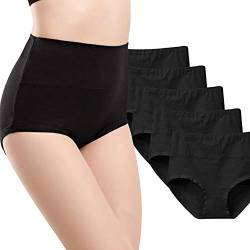 Anntry Damen Slips aus weicher Baumwolle Unterwäsche Atmungsaktiv Einfarbig Hohe Taille Volle Deckung Damen Höschen Multipack (XL, 5Schwarz) von Anntry