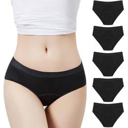 Anntry Damen Unterwäsche Menstruationshöschen Saugfähige Auslaufsichere Unterhose Mädchen Sportliche Baumwollslips 5er Pack von Anntry