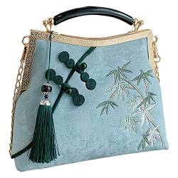 Anopo Damen Bestickte Clutch Chinesischer Stil Vintage Handtasche mit Quaste Anhänger Umhängetasche für Hanfu Cheongsam Blau von Anopo