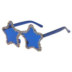 Anopo Diamant Stern Sonnenbrille für Damen Vintage Randlos Sonnenbrille mit Strasssteinen Trendy Frauen Y2K Brillen Blau von Anopo