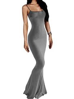 AnotherChill Damen Casual Lounge Slip Langes Kleid Sexy Ärmellos Rückenfrei Bodycon Maxikleider 2022 Frühling Schlank Elegant, grau, XX-Small Zierlich von AnotherChill