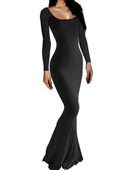 AnotherChill Damen Casual Lounge Slip Langes Kleid Sexy Ärmellos Rückenfrei Bodycon Maxikleider 2022 Frühling Schlank Elegant, schwarz, XX-Small Zierlich von AnotherChill