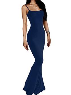 AnotherChill Damen Casual Lounge Slip Langes Kleid Sexy Ärmellos Rückenfrei Bodycon Maxikleider 2023 Sommer Schlank Elegant, Marineblau/Blau, Groß von AnotherChill