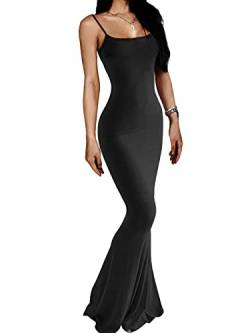 AnotherChill Damen Casual Lounge Slip Langes Kleid Sexy Ärmellos Rückenfrei Bodycon Maxikleider 2023 Sommer Slim Elegant, Schwarz, Groß von AnotherChill