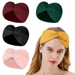 Anoudon 5pcs Kopfband für Frauen, feste Farbe elastische Haarbänder Bogen Kopf Wrap für Mädchen Haarband, Yoga Stirnband, Gesichtswaschen Stirnband, Haarband von Anoudon
