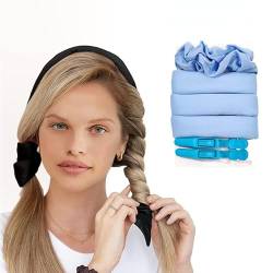 Wärmefreier Lockenwickler für langes Haar, lockiges Band und Biegestange für Naturhaar (blau mit Clip) von Anoudon
