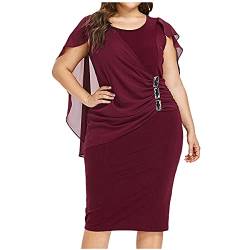 Ansenesna Abendkleid Damen Große Größen Sommer Knielang Chiffon Elegant Kleider Für Mollige Frauen Asymmetrisch Festlich Party Kleider (Weinrot,XXXXL) von Ansenesna