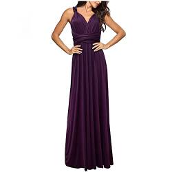 Ansenesna Abendkleid Damen Hochzeit Lang Schulterfrei Elegant Kleid Off Shoulder Frauen V Ausschnitt Rückenfrei Party Festlich Maxi Kleider Einfarbig (Violett,XL) von Ansenesna