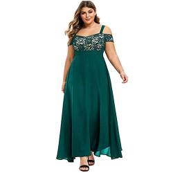 Ansenesna Abendkleider Lang Für Mollige Damen Off Shoulder Spitze Elegant Kleid Frauen Große Größen Party Festlich Maxikleid (Grün,XXXXXL) von Ansenesna