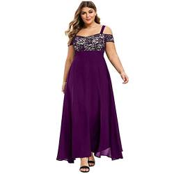 Ansenesna Abendkleider Lang Für Mollige Damen Off Shoulder Spitze Elegant Kleid Frauen Große Größen Party Festlich Maxikleid (Violett,L) von Ansenesna