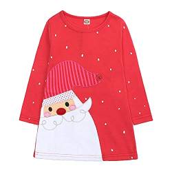 Ansenesna Baby Weihnachten Kleid Prinzessin Mädchen Elch Hirsch Weihnachtsmann Christmas Streifen Baumwolle Soft Elegant Weihnachts Kleider (130, X Rot) von Ansenesna