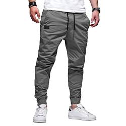 Ansenesna Cargohose Herren Gummibund Mit Drawstring Cargo Chino Hosen Lang Männer Elastischer Bund Jogginghose Cargo mit Bündchen Hose (Grau,XXXL) von Ansenesna