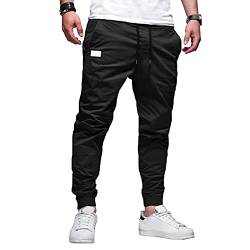 Ansenesna Cargohose Herren Gummibund Mit Drawstring Cargo Chino Hosen Lang Männer Elastischer Bund Jogginghose Cargo mit Bündchen Hose (Schwarz,XXXL) von Ansenesna