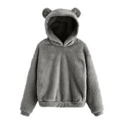 Ansenesna Damen Hoodie Mit Ohren Flauschig Warm Kapuze Elegant Pullover Frauen Plüsch Fleece Einfarbig Pulli von Ansenesna