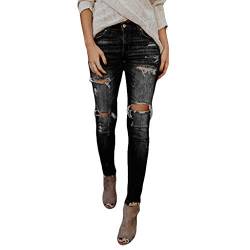 Ansenesna Damen Jeans Risse High Waist Skinny Elegant Jeggings Frauen Ripped Destroyed Eng Lang Denim Hose Hoher Bund Zerissene Röhrenjeans (Schwarz, L) von Ansenesna