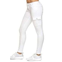 Ansenesna Damen Jeggings Hose Skinny Stretch Elegant Jeggins Frauen Lang Eng Schmales Bein Hosen Mit Seitentaschen Einfarbig Freizeithose (Weiss, M) von Ansenesna