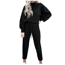 Ansenesna Damen Jogginganzug Winter Elegant Hausanzug Zweiteilig Frauen Einfarbig Trainingsanzug 2 Teilig Sportanzug Langarm Oberteile und Jogginghose (Schwarz,M) von Ansenesna