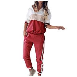 Ansenesna Damen Jogginganzug mit Kapuze Elegant Hausanzug Reißverschluss Frauen Zweiteilig Trainingsanzug 2 Teilig Sportanzug Langarm Hoodie und Hose Jogginghose (Rot,XXL) von Ansenesna