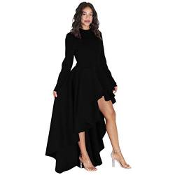 Ansenesna Damen Kleid Herbst Winter Langarm Vorne Kurz Hinten Lang Partykleid Frauen Elegant Asymmetrisch Rockabilly (XXL, Schwarz) von Ansenesna