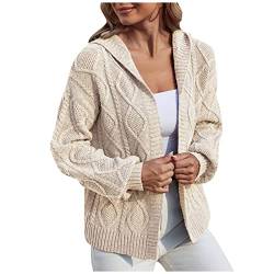 Ansenesna Dicke Strickjacke Damen Grobstrick Mit Kapuze Kurz Strickjacken Warm Zopfmuster Frauen Cardigan Mit Schalkragen Strickmantel Damen Dicker Strick Elegant Winter Trachtenjacke von Ansenesna