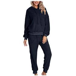 Ansenesna Hausanzug Damen Flauschig Warm Mit Kapuze Hausanzug Damen Teddy Fleece 2 Teiler Winter Schlafanzug Zweiteiler Frauen Plüsch Thermo Gefüttert Hosenanzug Frauen Kuschelig Pajamas 2 Teiler von Ansenesna