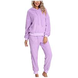 Ansenesna Hausanzug Damen Flauschig Warm Mit Kapuze Hausanzug Damen Teddy Fleece 2 Teiler Winter Schlafanzug Zweiteiler Frauen Plüsch Thermo Gefüttert Hosenanzug Frauen Kuschelig Pajamas 2 Teiler von Ansenesna