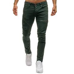 Ansenesna Herren Jeans Destroyed Slim Fit Lang Hose Mit Löcher Männer Risse Ripped Vintage Denim Jeanshose (Grün,L) von Ansenesna