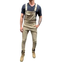 Ansenesna Herren Jeans Latzhose Slim Fit Lang Overall Männer Einfarbig Denim Jeanshose (Khaki,L) von Ansenesna