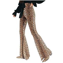 Ansenesna Hose Damen Flared Leopard High Waist Elegant Schlaghose Frauen Gummibund Hoher Bund Freizeithose (Braun, S) von Ansenesna