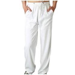 Ansenesna Hose Herren Leinen Gummibund mit Drawstring Hosen Männer Einfarbig Locker Elastischer Bund Freizeithose (Weiss,XXL) von Ansenesna