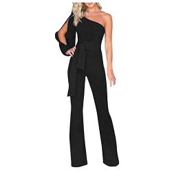 Ansenesna Hosenanzug Damen Festlich Hochzeit Bandeau Schulterfrei Elegant Jumpsuit Frauen Rückenfrei Off Shoulder Overall Weites Bein Playsuit (Schwarz,S) von Ansenesna