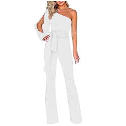 Ansenesna Hosenanzug Damen Festlich Hochzeit Bandeau Schulterfrei Elegant Jumpsuit Frauen Rückenfrei Off Shoulder Overall Weites Bein Playsuit (Weiss,L) von Ansenesna