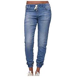 Ansenesna Jeans Damen Gummibund mit Drawstring Waist Elegant Hose Frauen Denim Hosen Jeanshose (Himmelblau,XL) von Ansenesna