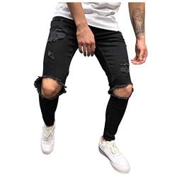 Ansenesna Jeans Mit Löcher Herren Zerrissen Slim Fit Jeanshose Männer Risse Ripped Destroyed Lang Denim Hose Vintage Freizeithose (Schwarz,M) von Ansenesna