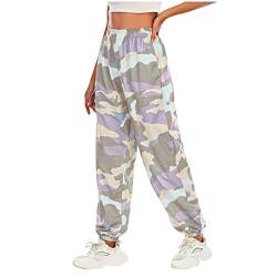 Ansenesna Jogginghose Damen mit Bündchen Camouflage High Waist Elegant Hose Frauen Gummibund Locker Sporthose (Grau,L) von Ansenesna