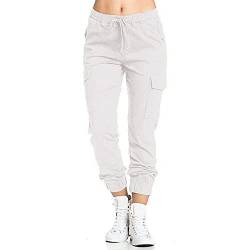 Ansenesna Jogginghose Damen mit Bündchen Seitentaschen Elegant Hose Gummibund Frauen mit Drawstring Hosen Einfarbig (Weiss,XXXL) von Ansenesna