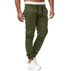 Ansenesna Jogginghose Herren Cargo Chino Gummizug Mit Seitentaschen Sporthose Männer Slim Fit Gummibund mit Drawstring Hose Elastischer Bund Viele Taschen Cargohose (Armee grün, XXXL) von Ansenesna