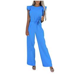 Ansenesna Jumpsuit Damen Hochzeit Festlich Lang Elegant Weites Bein Jumpsuits Onesie Frauen Hochzeitsgast Abendmode Overall mit Gürtel Rüschen Ärmel Hosenanzug Einfarbig von Ansenesna