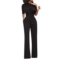 Ansenesna Jumpsuit Damen Sommer Lang Elegant Weites Bein Hosenanzug Schulterfrei Overall Frauen mit Gürtel Festlich Party Playsuit (Schwarz,XXL) von Ansenesna