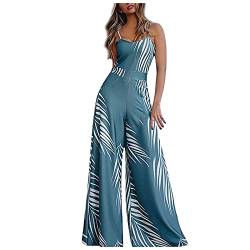 Ansenesna Jumpsuit Damen Sommer Lang Elegant Weites Bein Overall Frauen Träger Rückenfrei Playsuit Blumen Punkte Hosenanzug (A Blau,XL) von Ansenesna