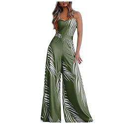 Ansenesna Jumpsuit Damen Sommer Lang Elegant Weites Bein Overall Frauen Träger Rückenfrei Playsuit Blumen Punkte Hosenanzug (A Grün,XL) von Ansenesna