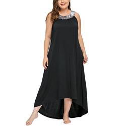 Ansenesna Kleid Damen Sommer Lang Elegant Schick Große Größen,Asymmetrisch Vintage Abendkleid Für Mollige (XXXL, Schwarz) von Ansenesna