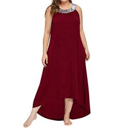 Ansenesna Kleid Damen Sommer Lang Elegant Schick Große Größen,Asymmetrisch Vintage Abendkleid Für Mollige (XXXXXL, Rot) von Ansenesna