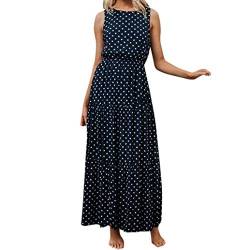 Ansenesna Kleid Damen Sommer Lang Elegant Schick Punkte Maxi Sommerkleider Vintage Viscose Abendkleid Für Party Hochzeit Gast (M, Marineblau) von Ansenesna